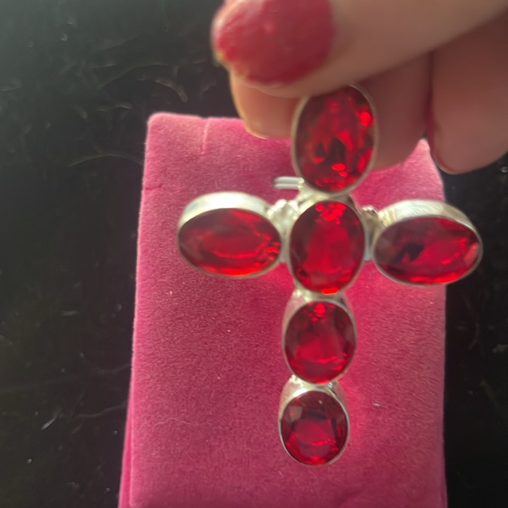 Red Garnet Cross pendant Jewelry 6 natural stones
